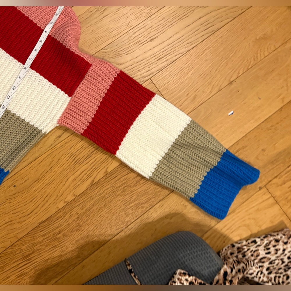 Scripted Colorblock Chunky Knit Sweater | Bold Stripe | High Low Hem - Picture 10 of 10